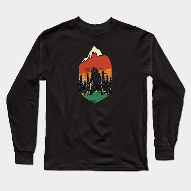 Cool Retro Bear Apparel Long Sleeve T-Shirt by Nature Lover Apparel